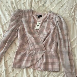 Express Pink and Cream Wrap Peplum Top